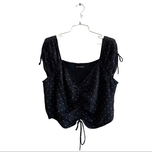 Abercrombie & Fitch Tops - Abercrombie & Fitch Navy Polka Dot Crop Top with Ruching